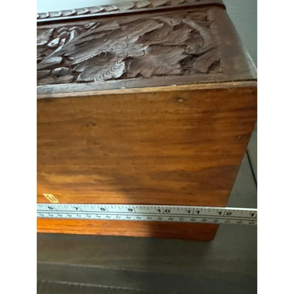Vintage Hand Carved Floral Wooden Jewelry Keepsake Box Red Velvet Made in India